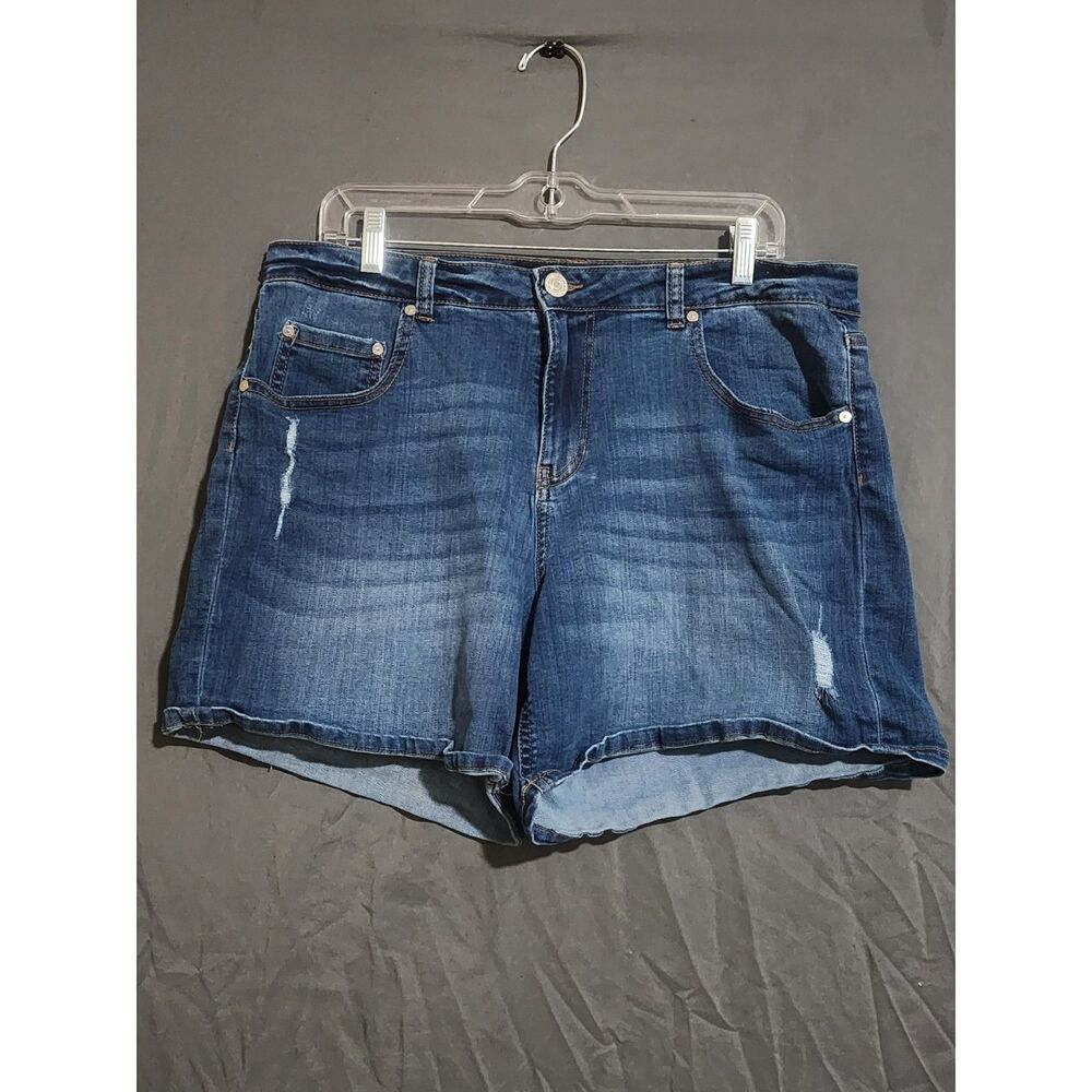 Indigo Rein Blue Distressed Denim Cutoff Shorts Stretch Size 17 Waist 32